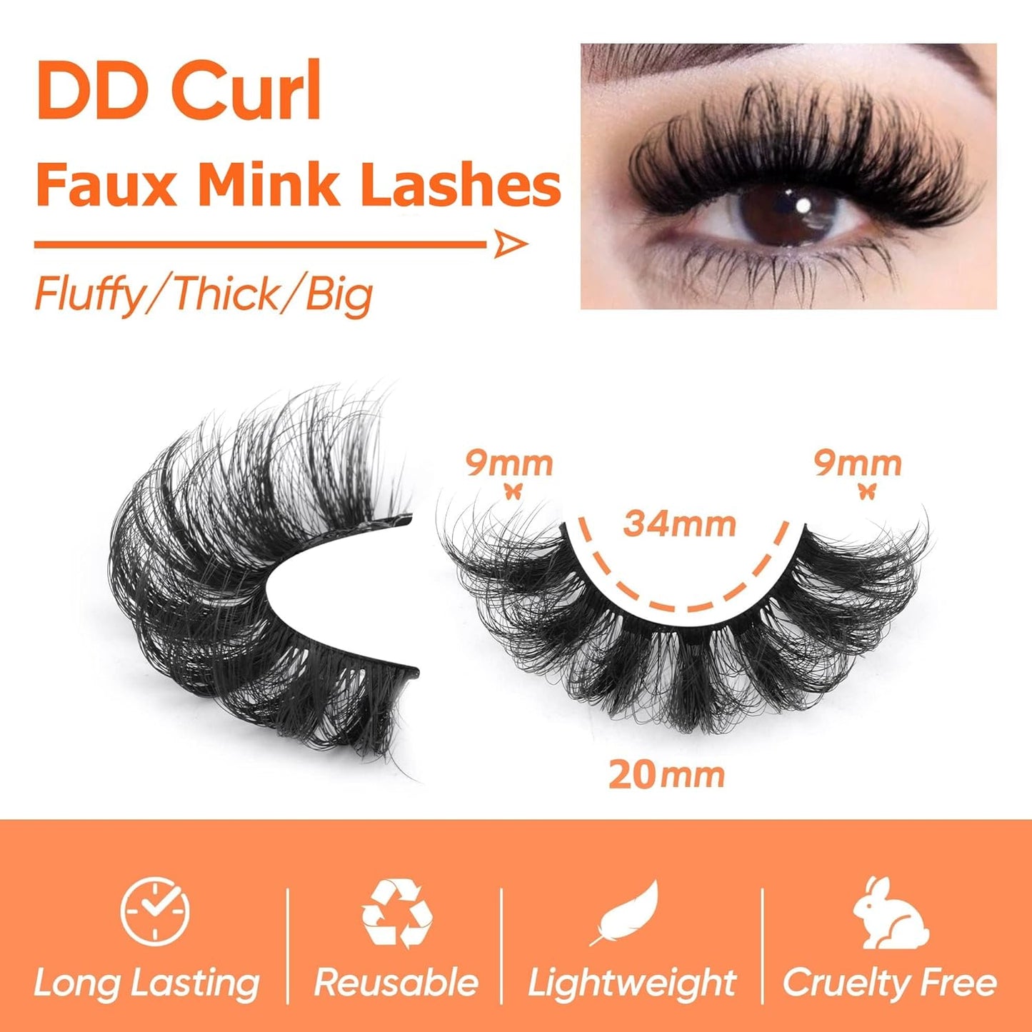 Mink Lashes - Fluffy 20mm Full Wispy 8D Volume Curly Fake Eyelashes, 7 Pairs Multipack of Faux Mink Lashes for Stunning Volume