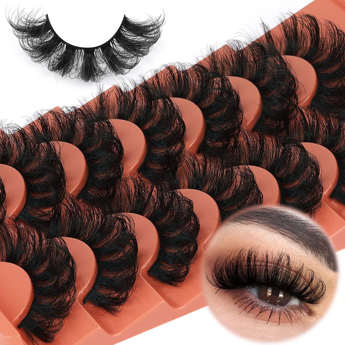 Mink Lashes - Fluffy 20mm Full Wispy 8D Volume Curly Fake Eyelashes, 7 Pairs Multipack of Faux Mink Lashes for Stunning Volume
